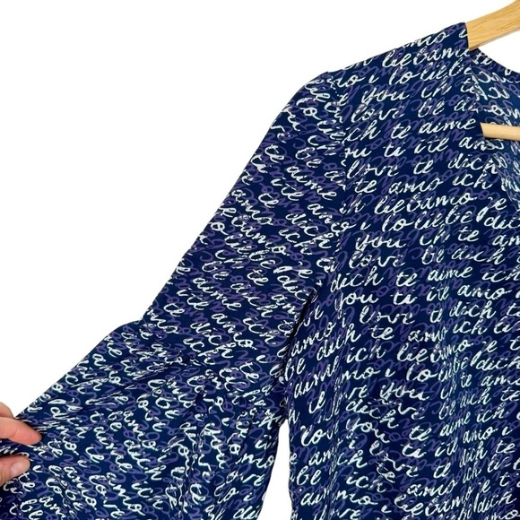 Cabi "I Love You" Long Puff Balloon Sleeve V-Neck Blouse Navy Size Small - Picture 6 of 13